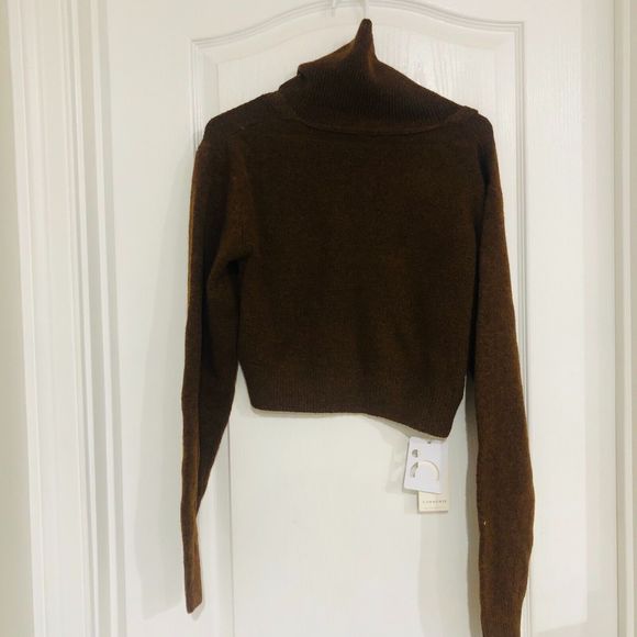 Commense Women's Cropped Cardigan Collared Sweater Long Sleeve Brown Size XL - Picture 8 of 9